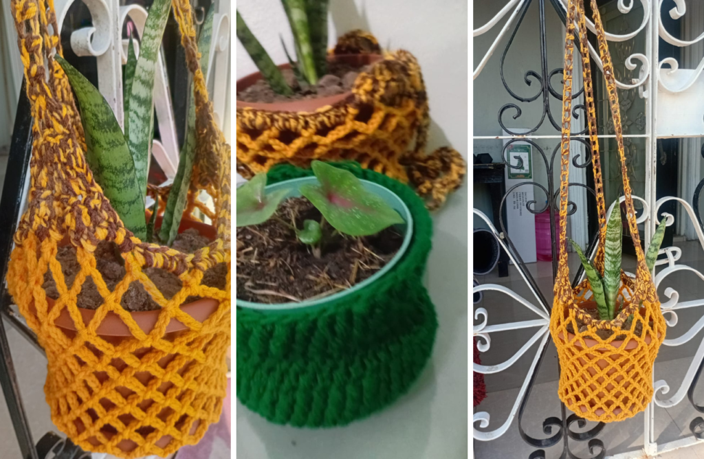 Crochet Plant Hanger and Plant Pot Cover by Queen Gee