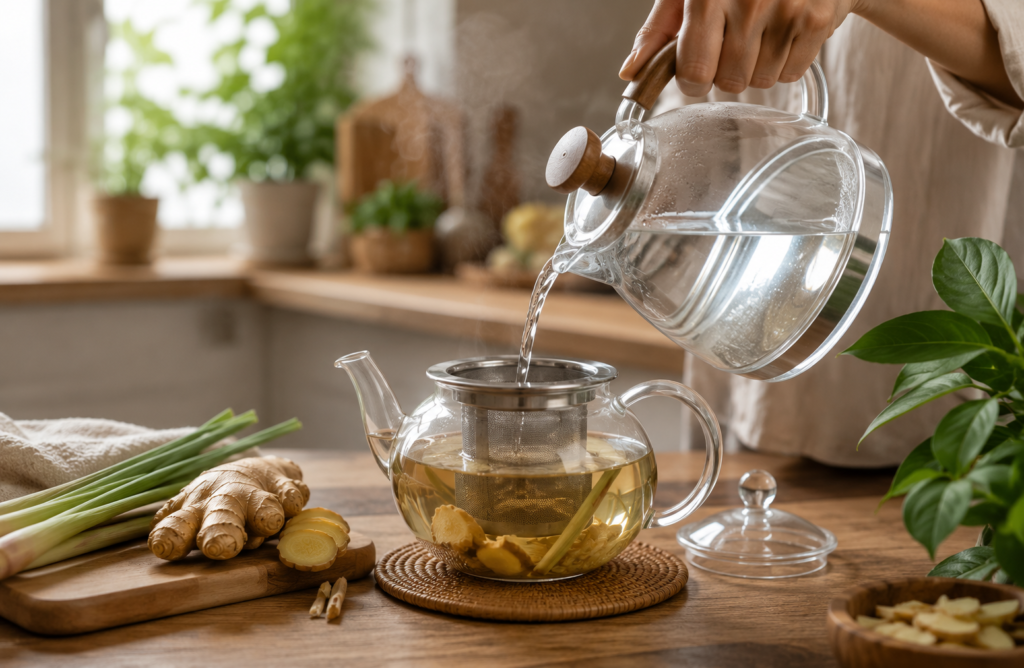 teapot and infuser making tea - gillian larmond