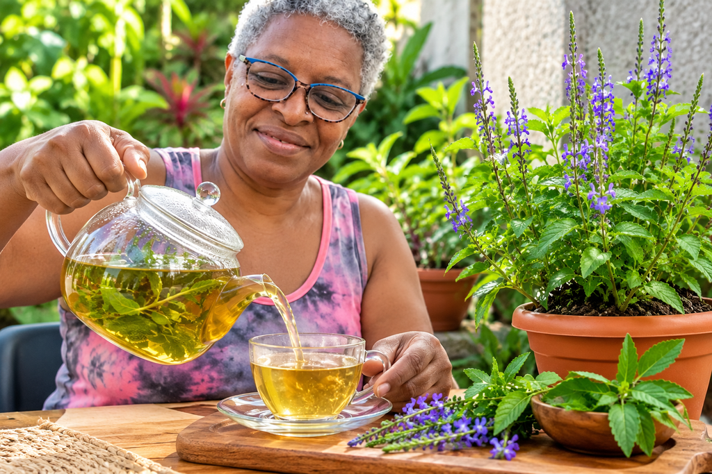 Garden Herbal Tea Pouring Moment - Blue Vervain - Gillian Larmond